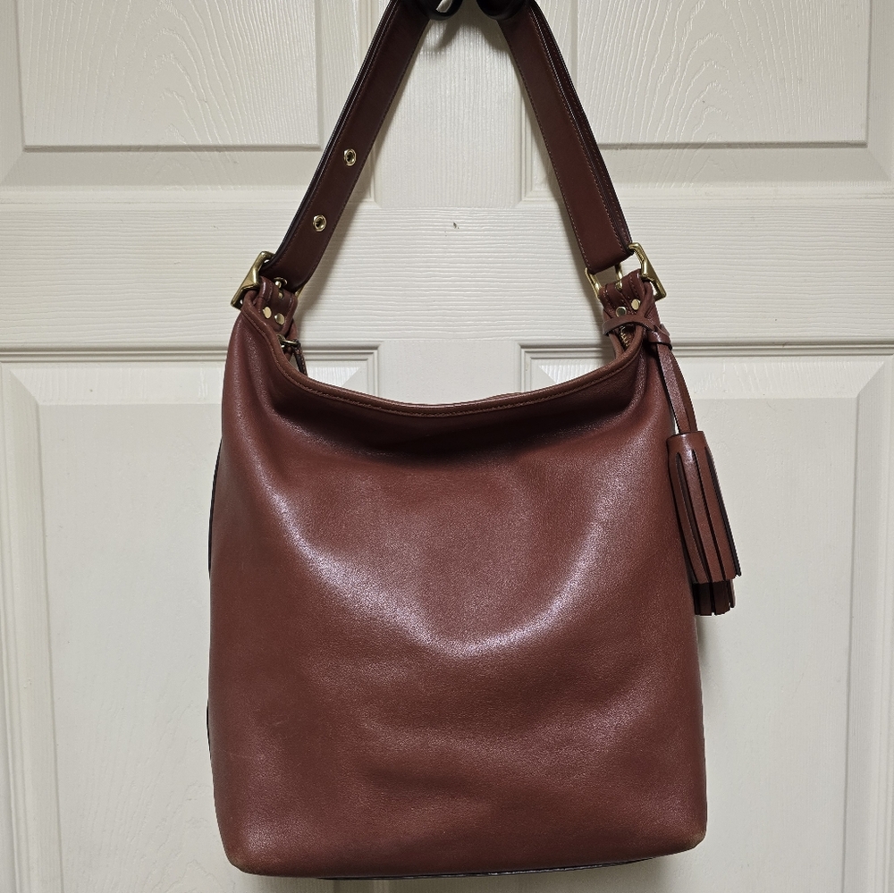 COACH Legacy Duffle Red Leather Shoulder Crossbody Tassel Purse Bag 19889 - Picture 3 of 17